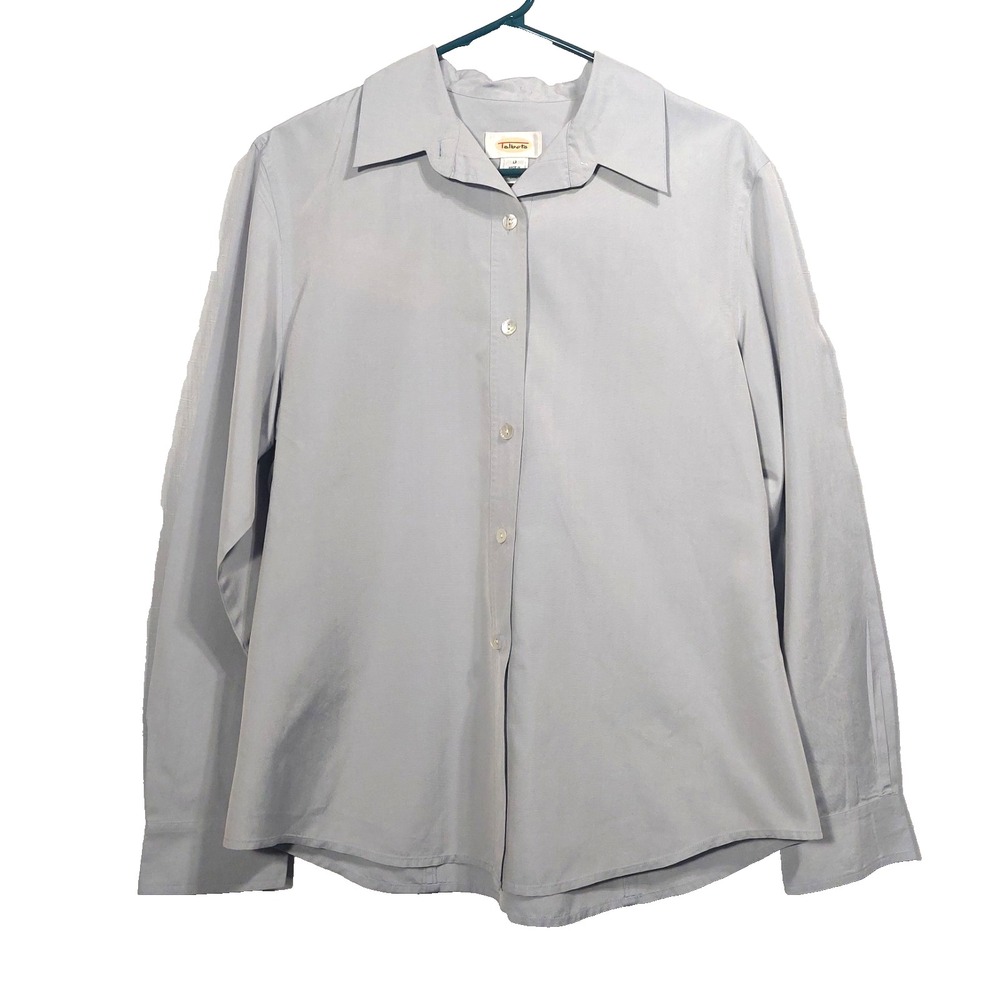 Talbots Womens 12 Silk Shirt Blouse Long Cuff Sleeves Button Up Collar Gray